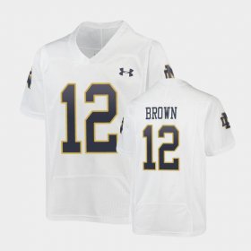 #12 DJ Brown Replica UND Under Armour Football Youth White Jersey 155699-770