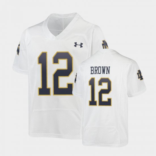#12 DJ Brown Replica UND Under Armour Football Youth White Jersey 155699-770