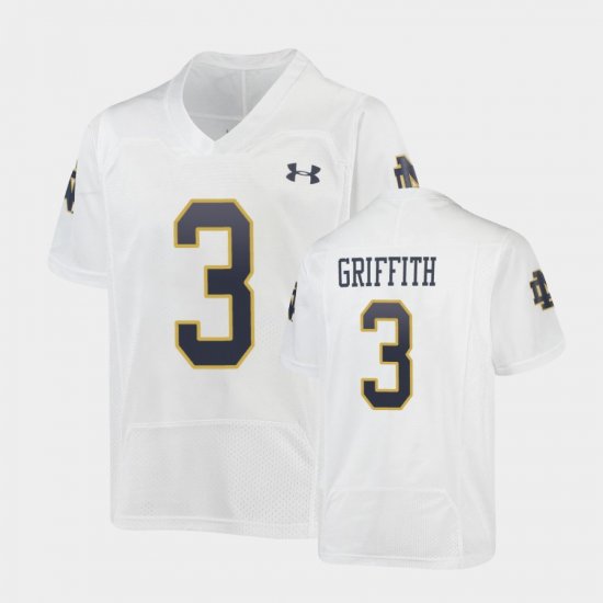 #3 Houston Griffith Replica Irish Under Armour Football Youth White Jersey 661265-247