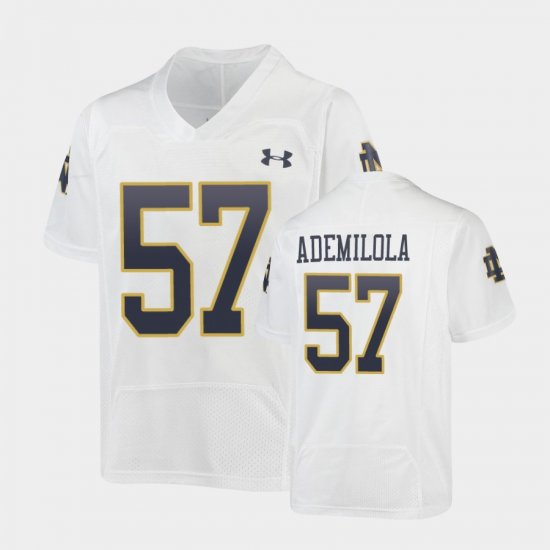 #57 Jayson Ademilola Replica UND Under Armour Football Youth White Jersey 921380-436