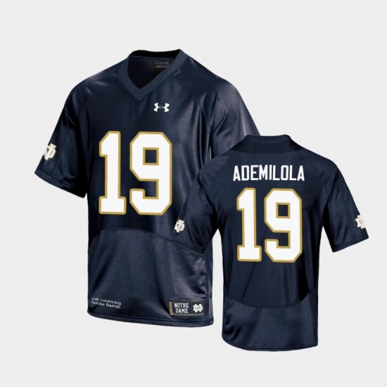 #19 Justin Ademilola Replica University of Notre Dame Youth Navy Jersey 537877-664