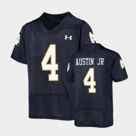 #4 Kevin Austin Jr Replica UND Under Armour Football Youth Navy Jersey 797067-555