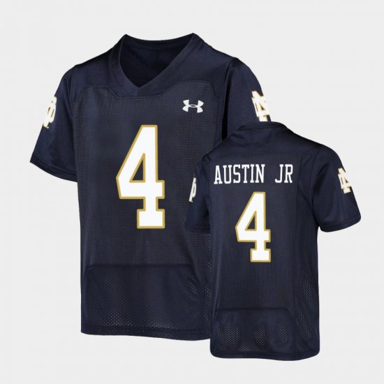 #4 Kevin Austin Jr Replica UND Under Armour Football Youth Navy Jersey 797067-555