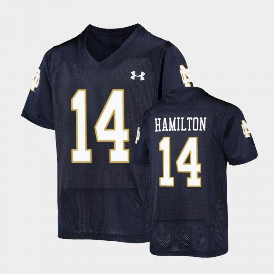 #14 Kyle Hamilton Replica UND Under Armour Football Youth Navy Jersey 601247-170