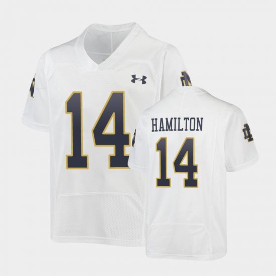 #14 Kyle Hamilton Replica Irish Under Armour Football Youth White Jersey 169929-694