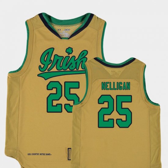 #25 Liam Nelligan Replica Fighting Irish College Basketball Special Games Youth Gold Jersey 516078-948