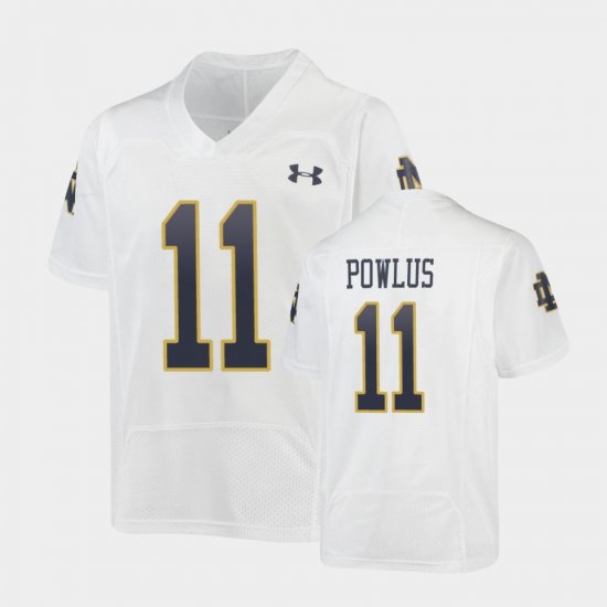 #11 Ron Powlus III Replica Irish Under Armour Football Youth White Jersey 832986-704
