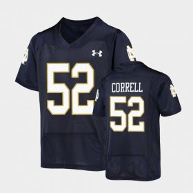 #52 Zeke Correll Replica Notre Dame Under Armour Football Youth Navy Jersey 937947-550