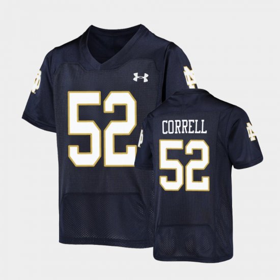 #52 Zeke Correll Replica Notre Dame Under Armour Football Youth Navy Jersey 937947-550