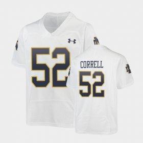 #52 Zeke Correll Replica Notre Dame Under Armour Football Youth White Jersey 968898-846