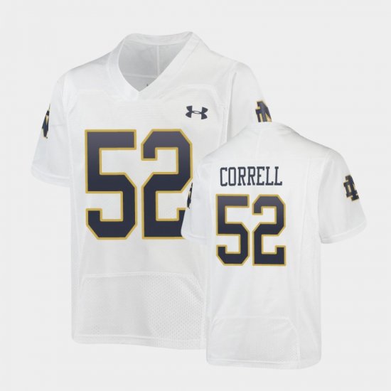 #52 Zeke Correll Replica Notre Dame Under Armour Football Youth White Jersey 968898-846